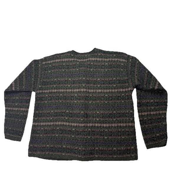 Eddie Bauer Womens L Green Multicolor Fair Isle Long Sleeve Cardigan Sweater - Picture 2 of 5